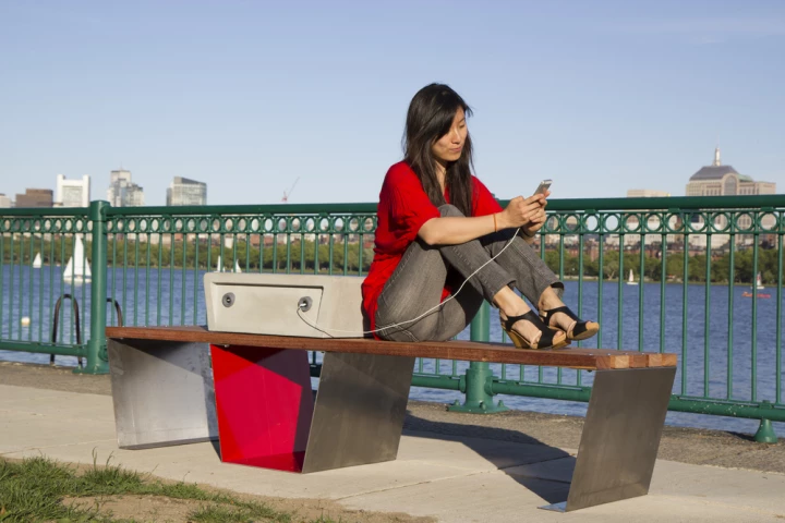 The Soofa bench is the creation of Changing Environments, an MIT Media Lab spin-off company (Photo: Soofa)