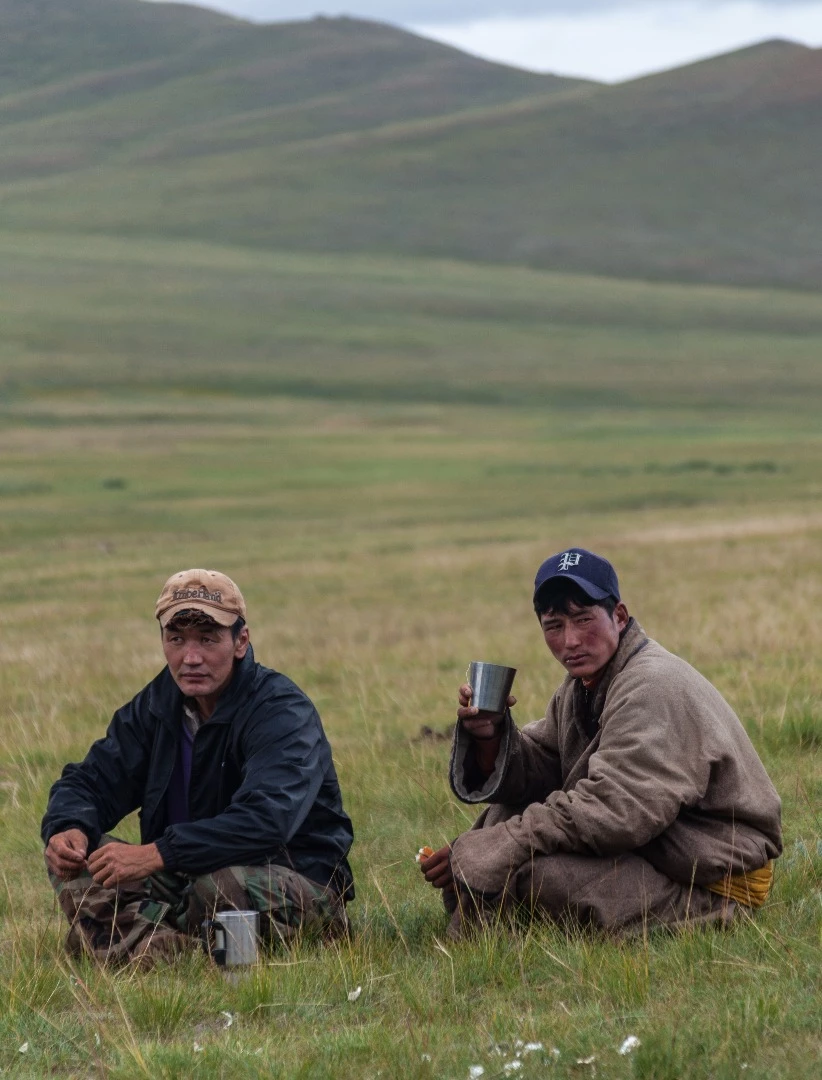 A local herder appears out of nowhere to share a cuppa. One the steppe somewhere around Nomrog