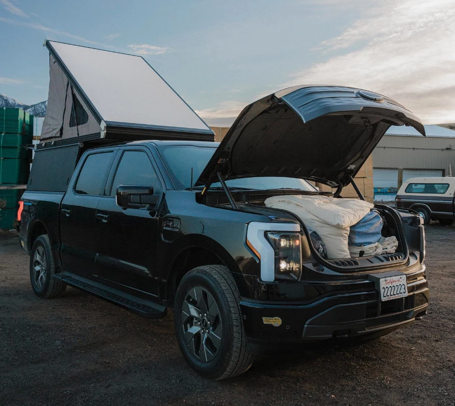 Go Fast Campers shows its Platform Camper on the all-electric Ford F-150 Lightning