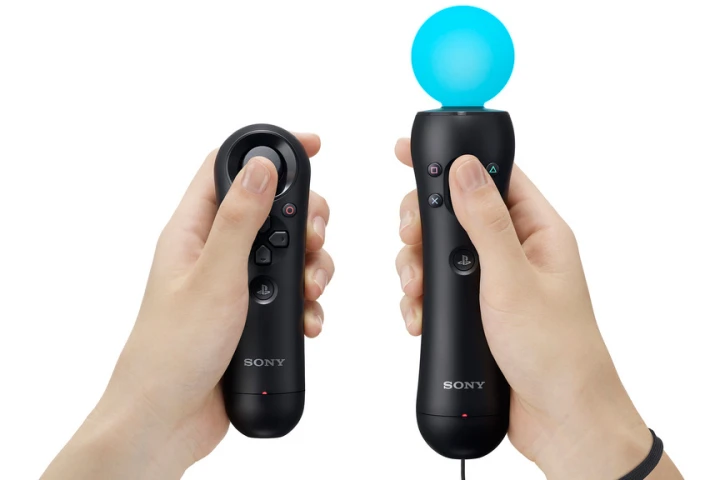 The PlayStation Move with its glowing 'Light Sphere' and the wireless Subcontroller with analogue stick input