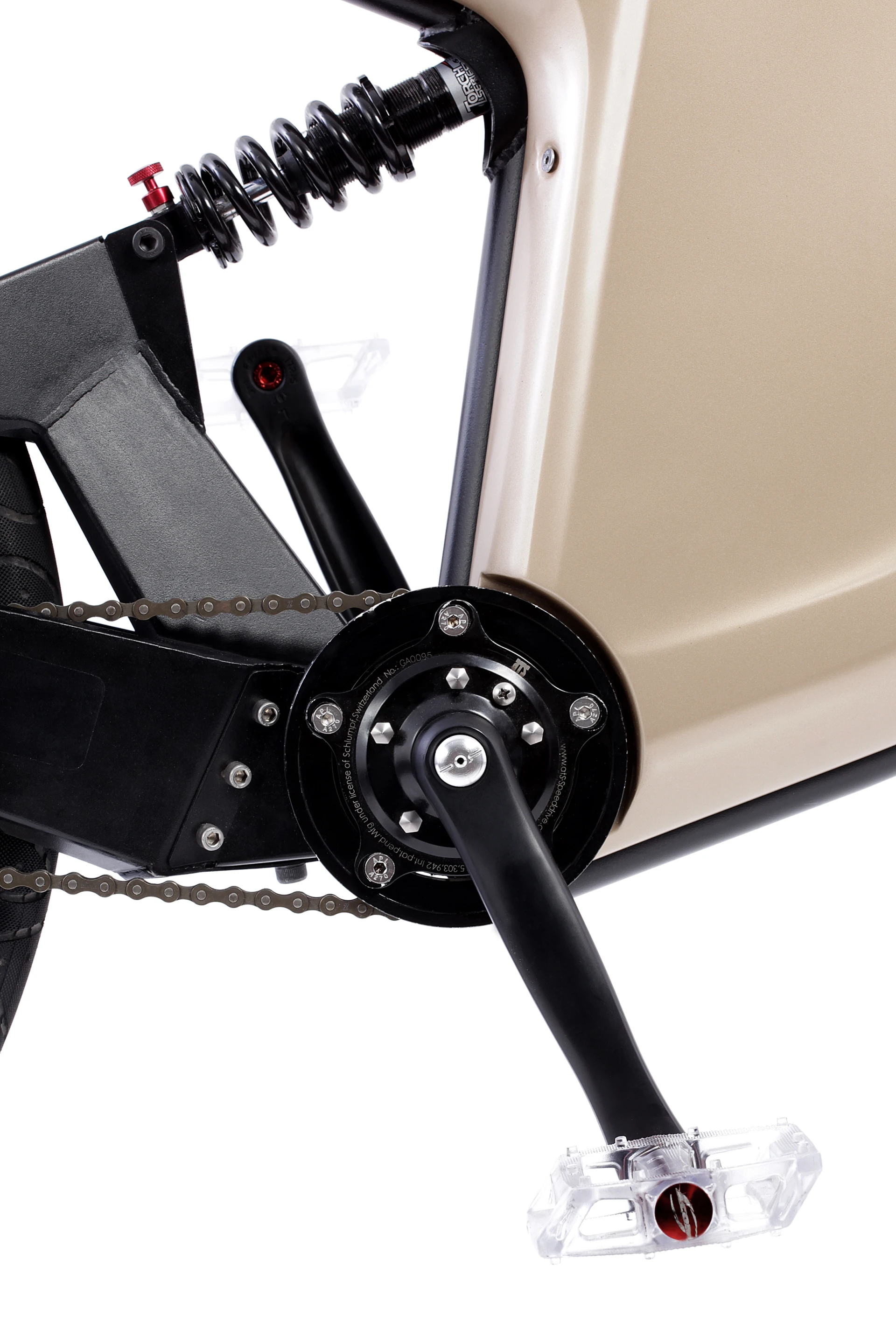 The bike features a two-speed planetary Schlump bottom-bracket transmission