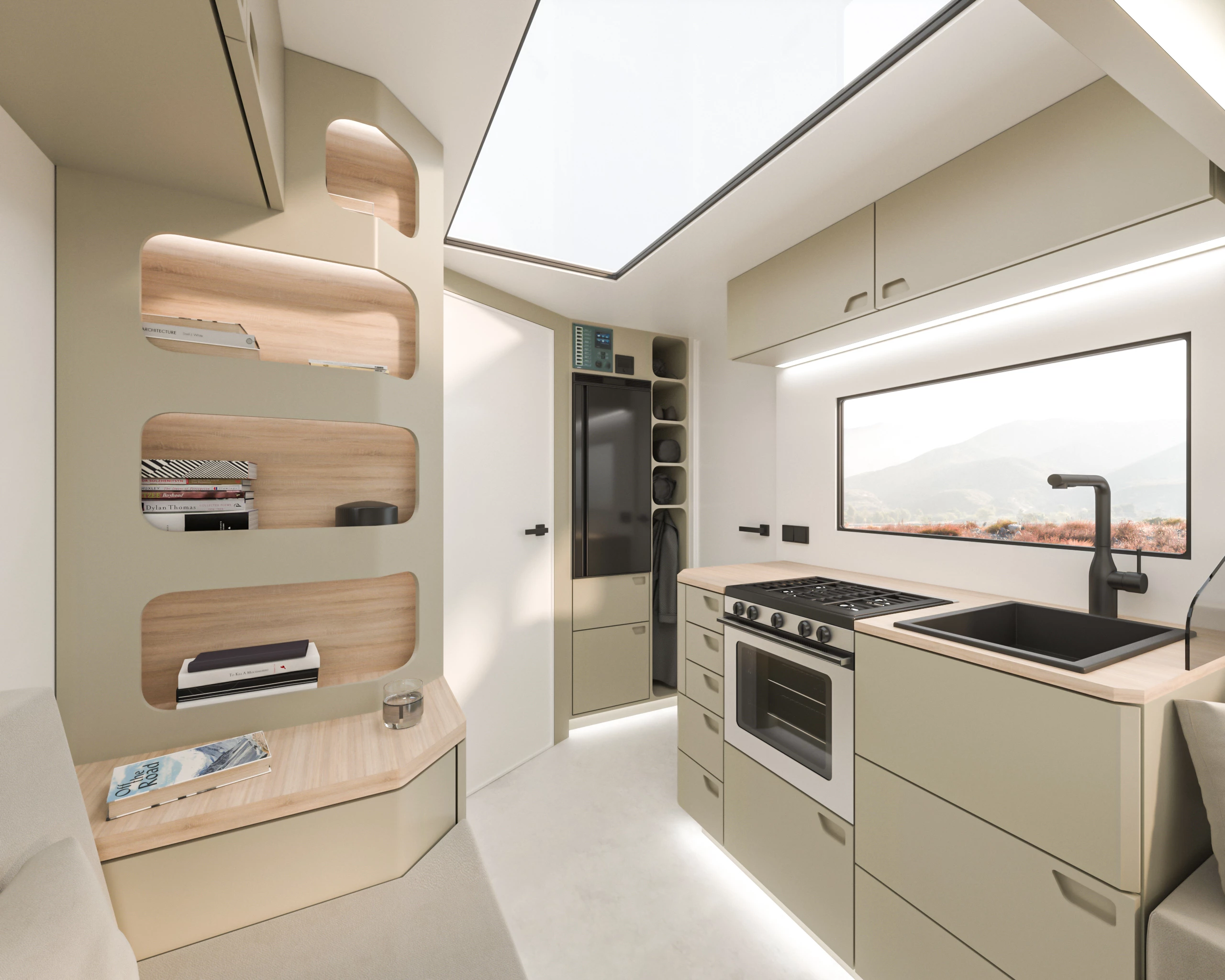 Darc offers storage space virtually everywhere you look, with numerous cabinets, shelves, drawers and cubbies around the interior