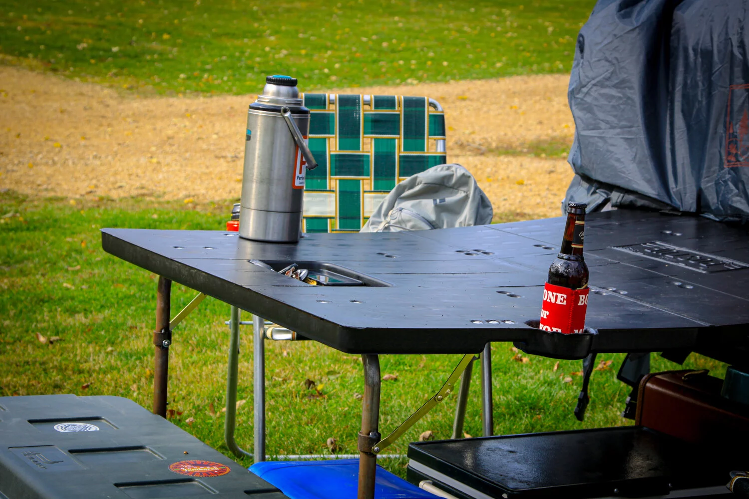 The sleeping platform doubles as a camping table