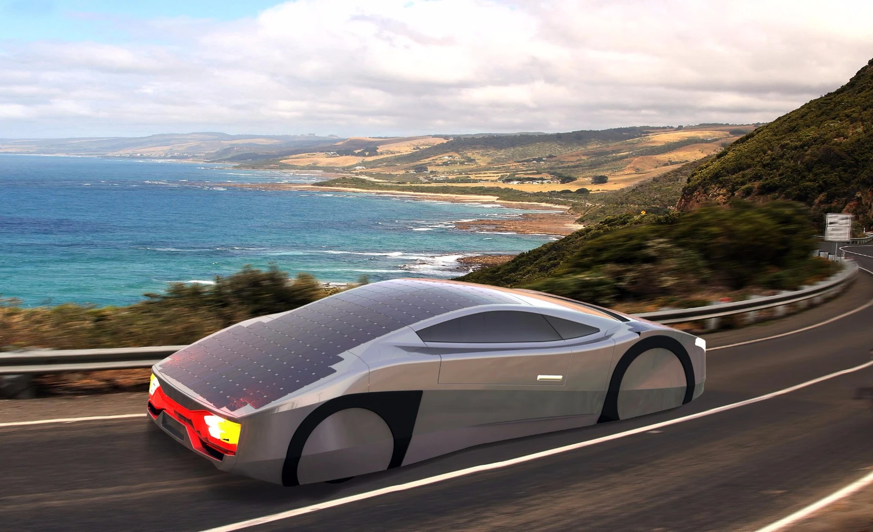The Immortus is so light and aerodynamic, has such a light footprint on the road and so many built-in solar panels, that it is designed to drive for an unlimited range on a sunny day