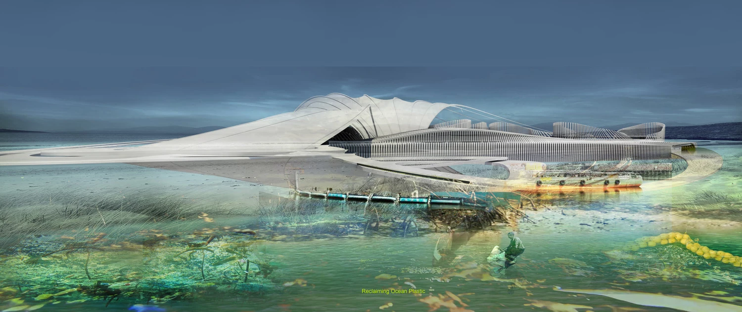 The Recycled Ocean Plastic Resort would float and would be anchored securely to the ocean floor