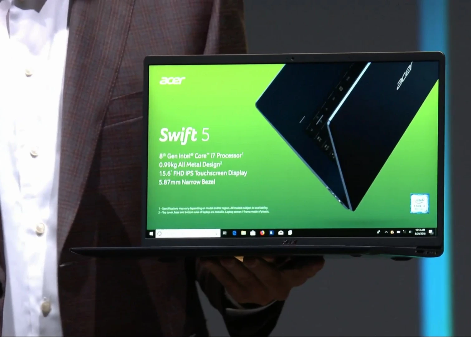 The Swift 5 was shown off on stage as part of Acer's IFA 2018 show