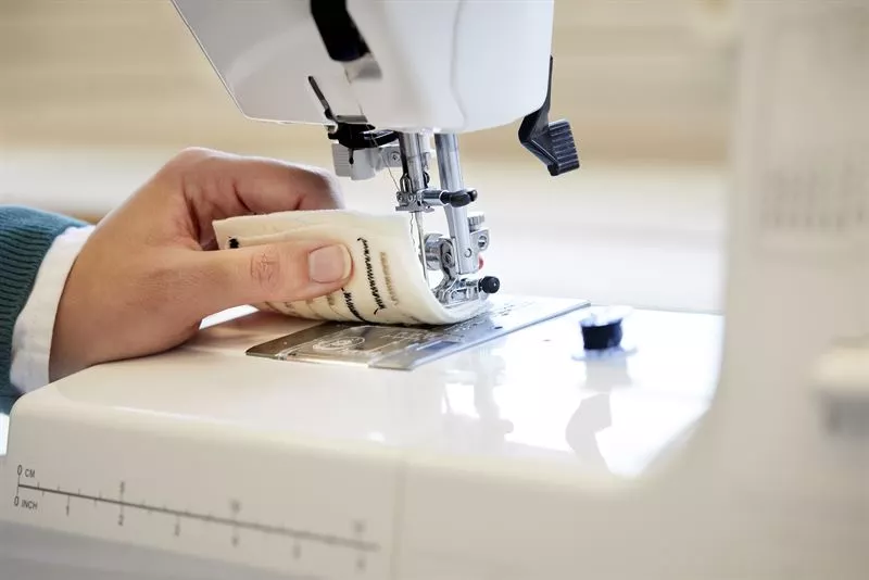 Researchers were able to work their conductive cellulose thread into a fabric using a household sewing machine