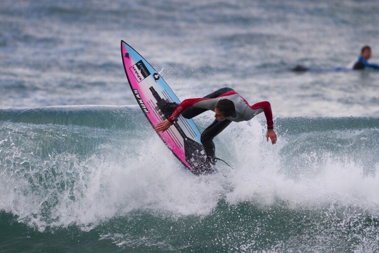 Mario Azurza tests out the high-tech surfboard