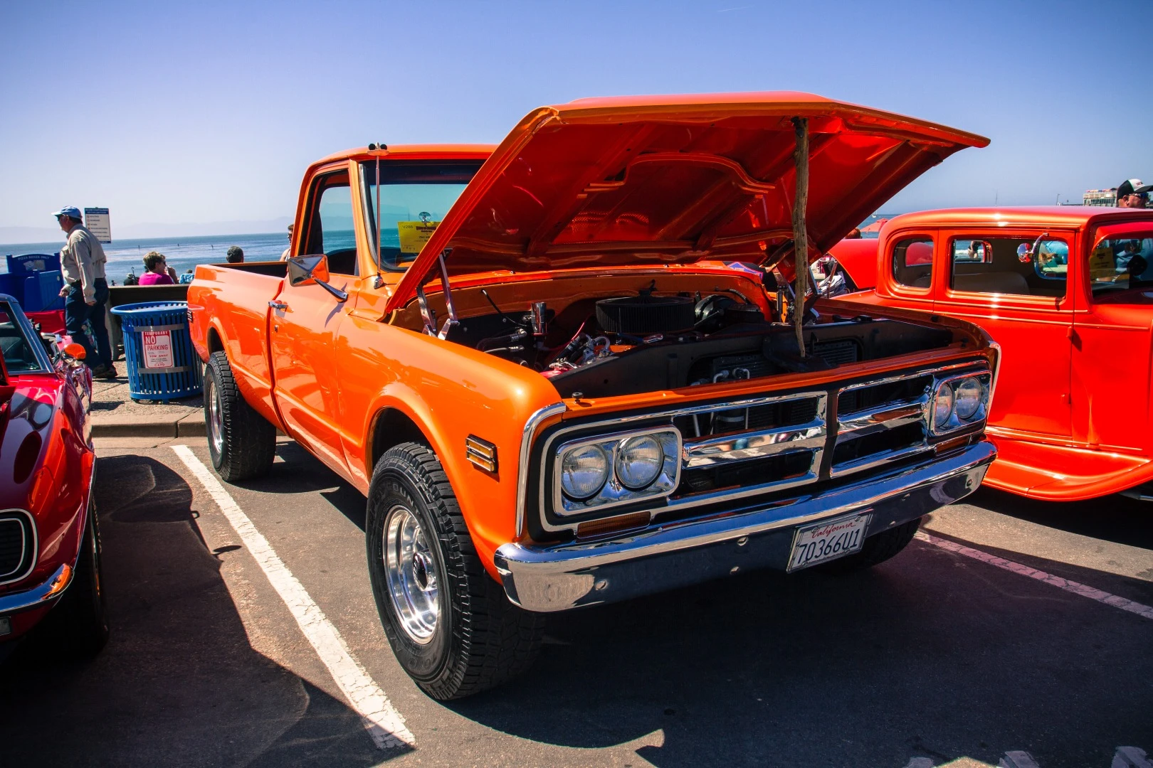 1968 GMC C20. In orange. With a stick holding the hood open. It doesn't get a lot cooler than that