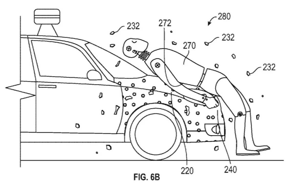 Google has received a patent for a safety system which glues pedestrians to the front of a car after an accident, to avoid further injury from being thrown onto the road