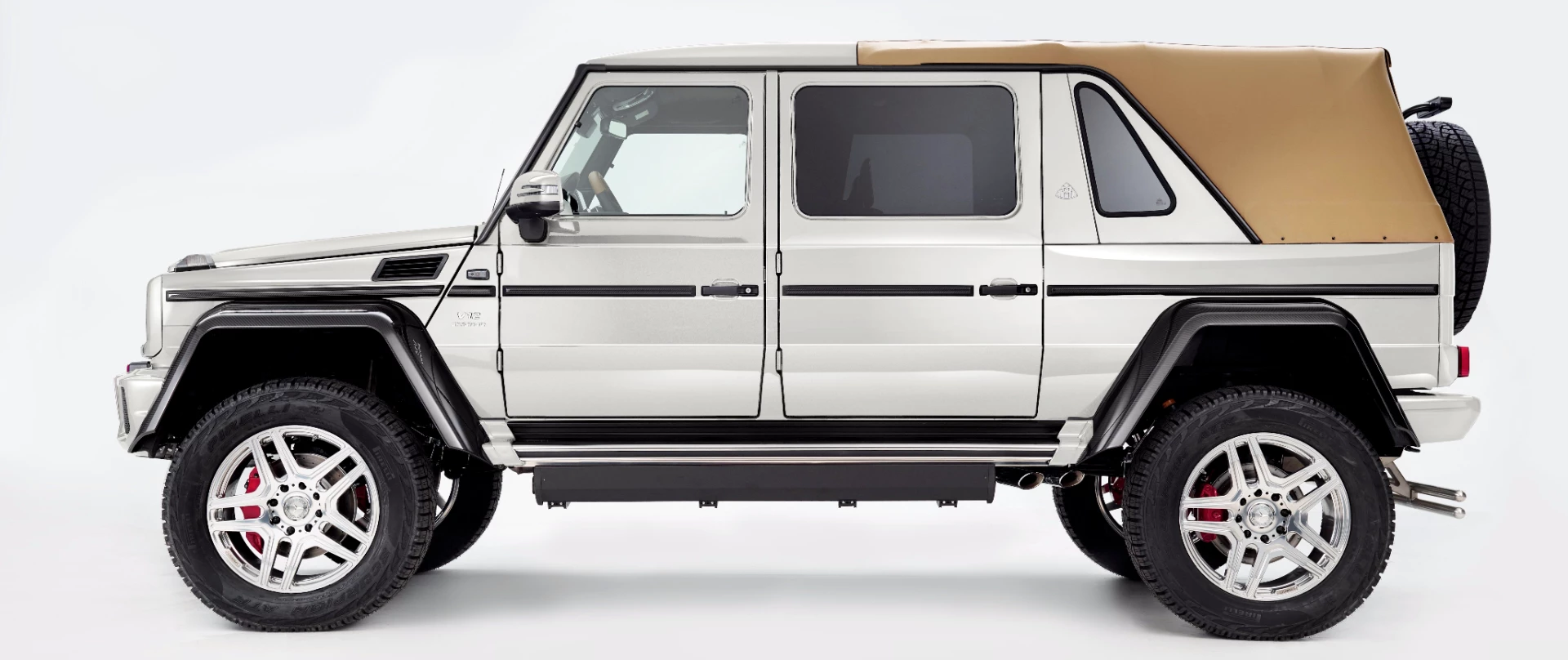 The luxury 7300 pound Maybach G650 Landaulet is more than five meters long and two meters high, with half a meter of ground clearance, and four wheels sharing responsibility for distributing 1000 Nm of torque.