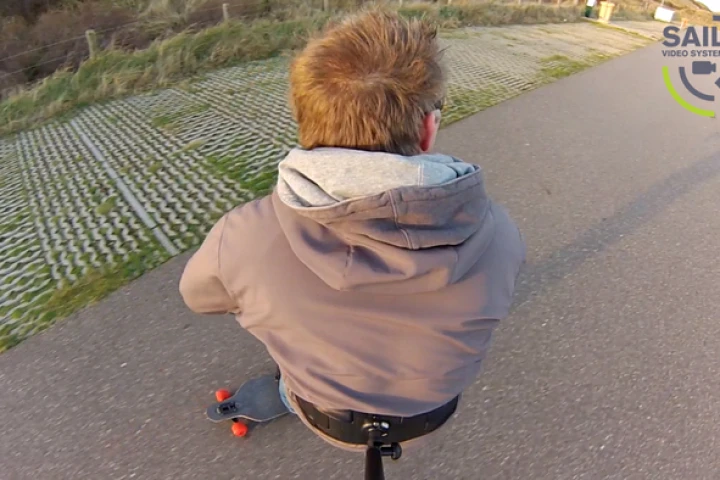 A skateboarding shot taken using the 3rd Person View camera-mounting system