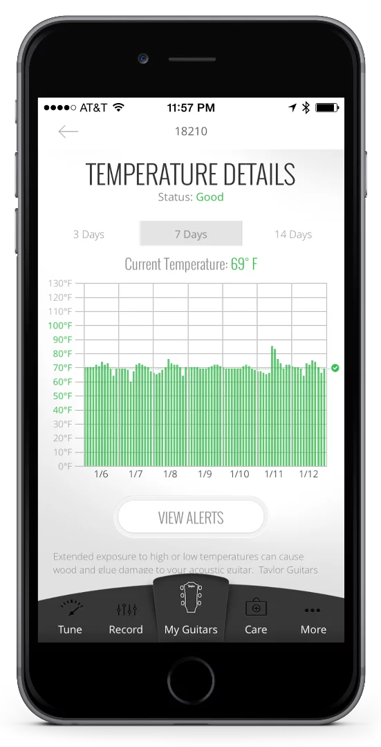 The Taylor Guitars iOS app show owners data on an instrument's temperature