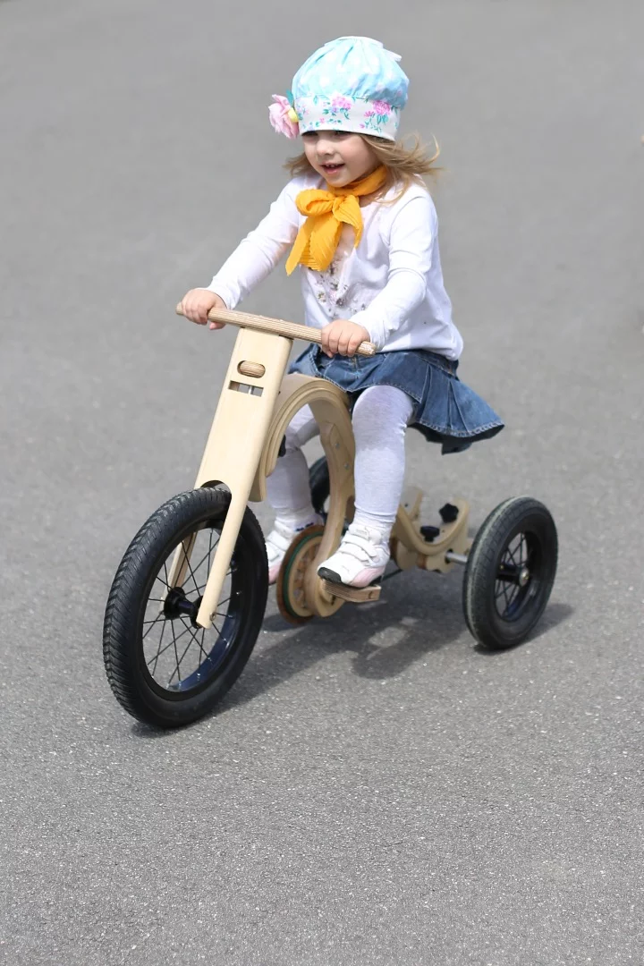 The Leg and Go bike is made from birch and oak