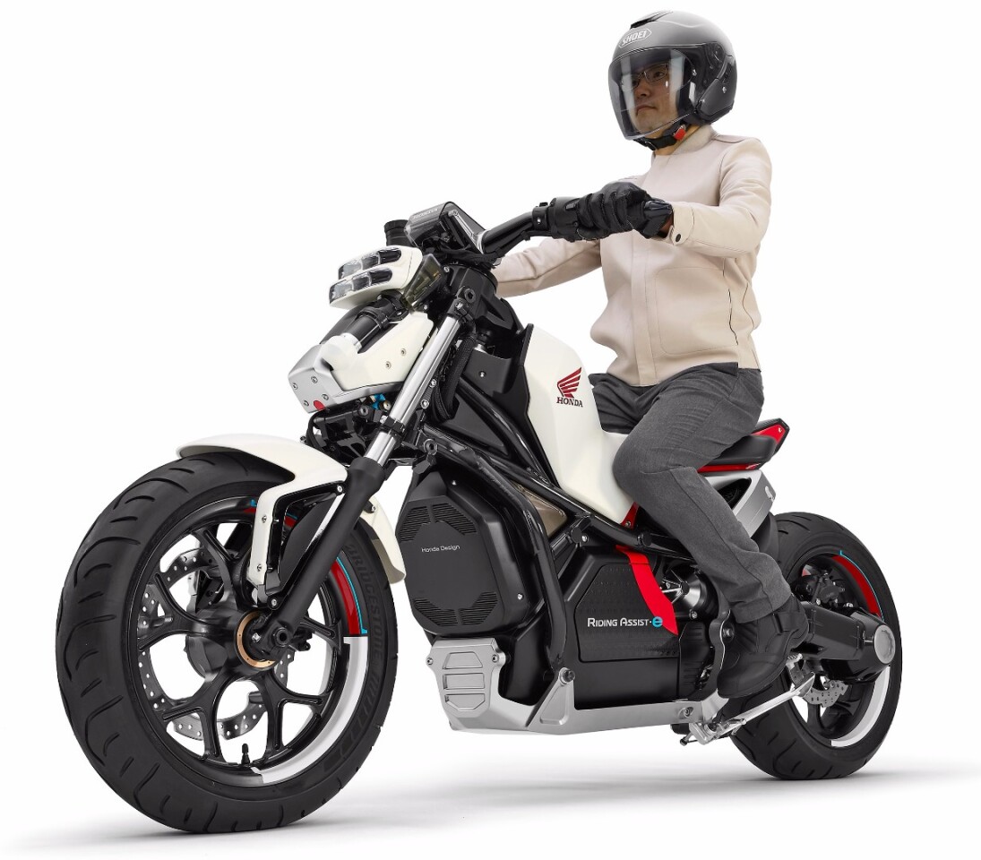 The Honda Riding Assist-e is an electric vehicle with a low center-of-gravity, a very low seat height, and a self-balancing technology which can be configured to intervene at very low speeds.