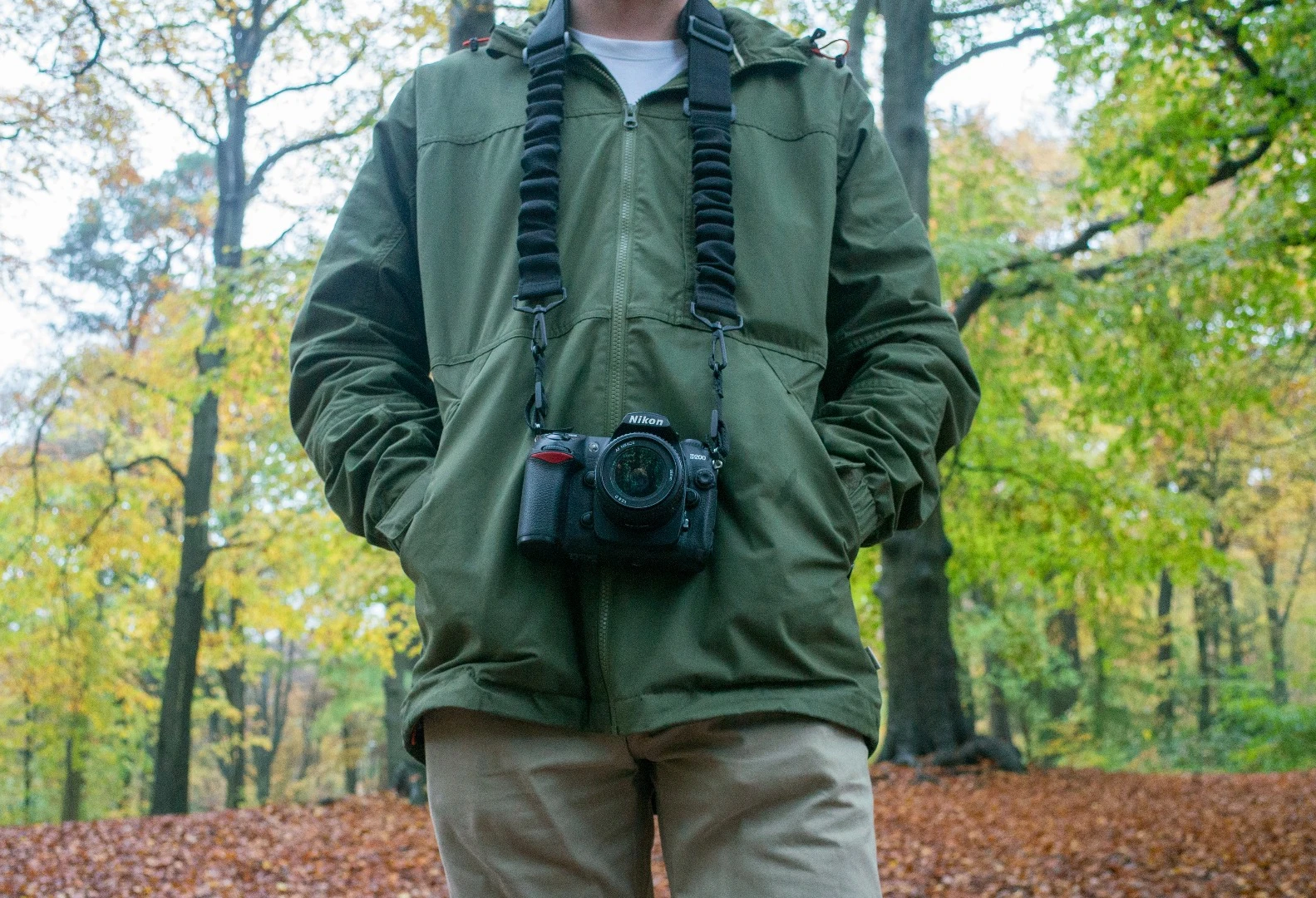 The Boomr camera strap can be worn as a standard neck strap