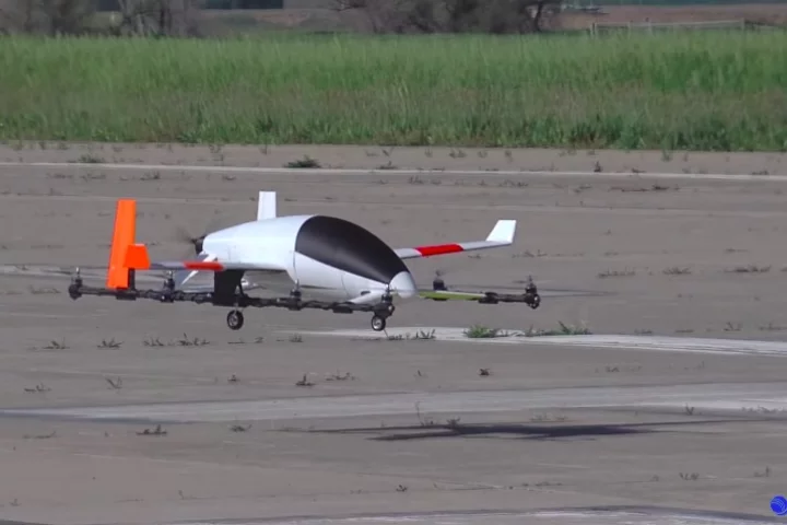 The subscale eVTOL model in flight
