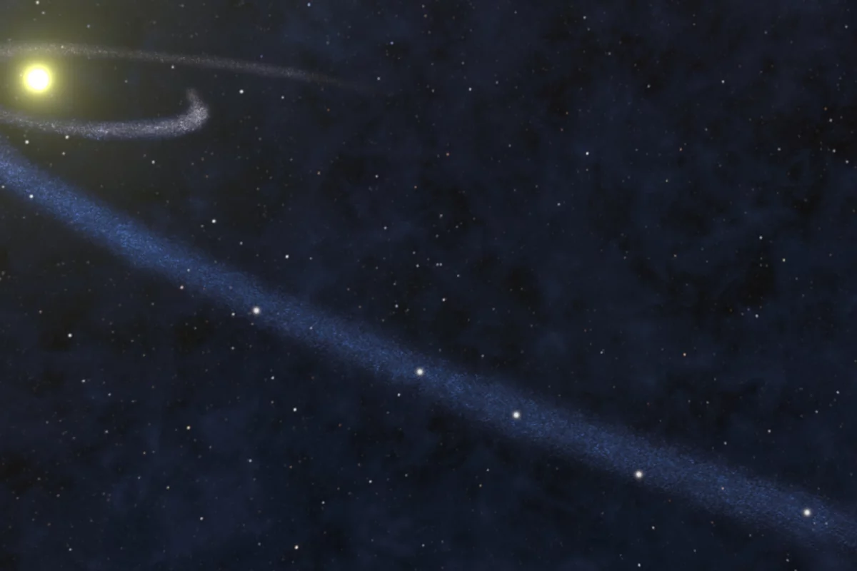 An artist's impression of a long, cold gas cloud discovered in the Milky Way