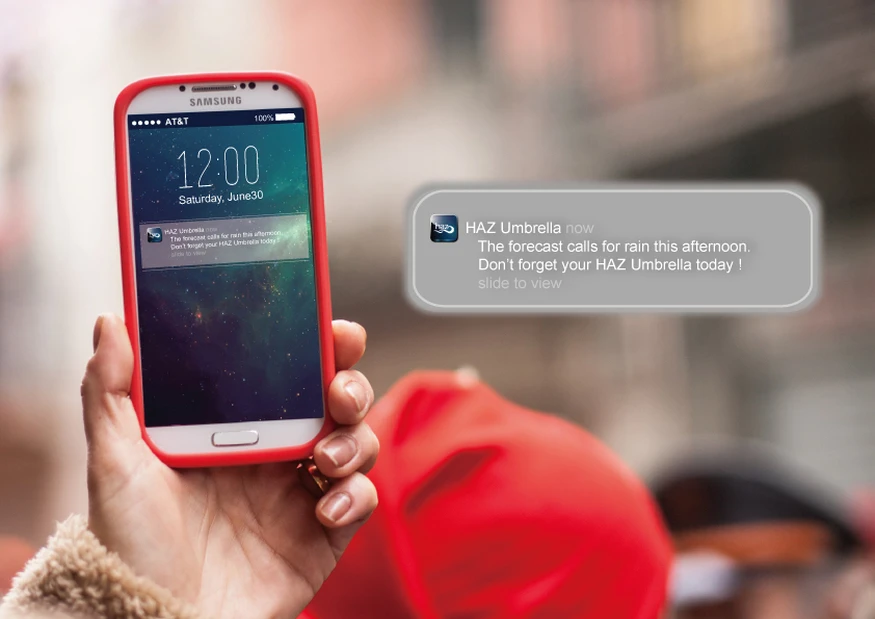 The Haz Umbrella's accompanying app provides rain forecasts