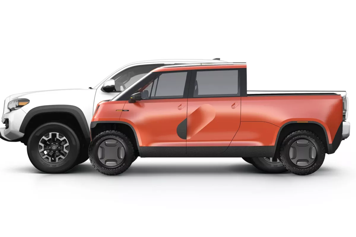 The Telo Truck measures 152 x 73 x 66 inches yet still manages to offer a 5-ft-long truck bed