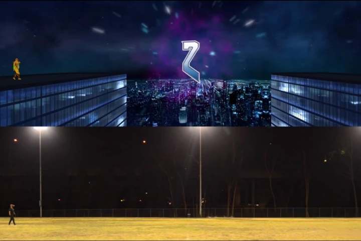 The view from inside (top) and outside (bottom) a virtual world made possible with Modal VR