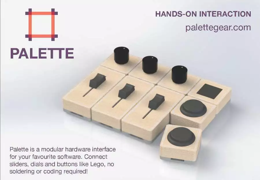 Described by its creators as the first freeform software controller, Palette is a range of buttons, dials and sliders made so that creative types can design their own hardware interfaces for their software of choice