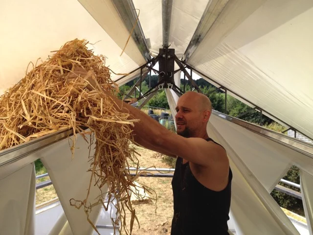 The walls and roof of the Maggie would be filled with whatever's available to use as insulation, such as straw, sand, or even plastic waste, for example