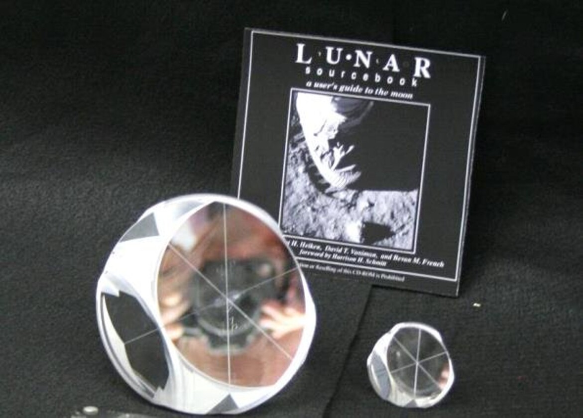NGLR corner cube retroreflector (L) next to an Apollo era version (R)
