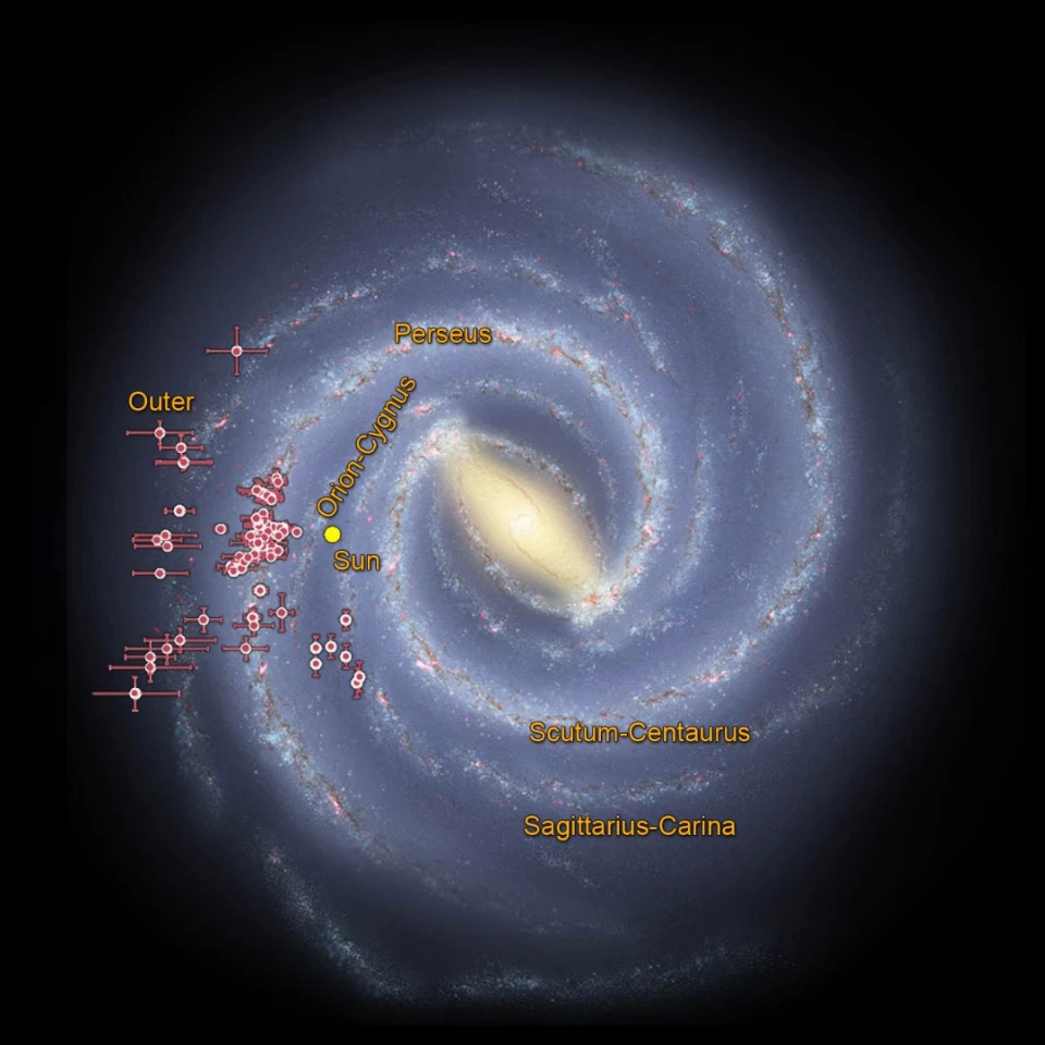 NASA image displaying the location of young star clusters pinpointed from data collected by NASA's WISE spacecraft
