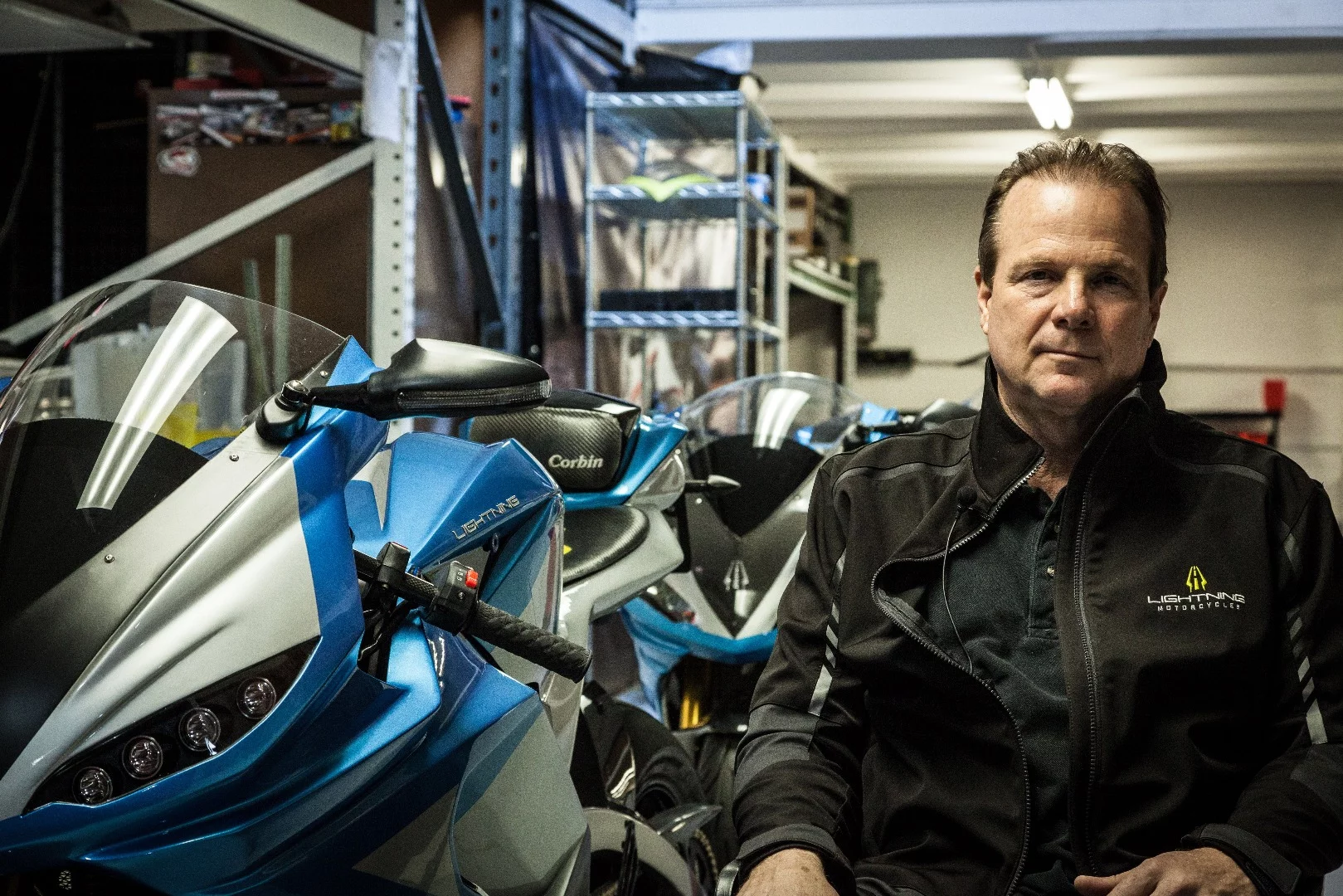 Lightning Motorcycles founder Richard Hatfield with a production LS-218