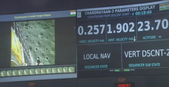 Mission Control's view of the landing of Chandrayaan-3