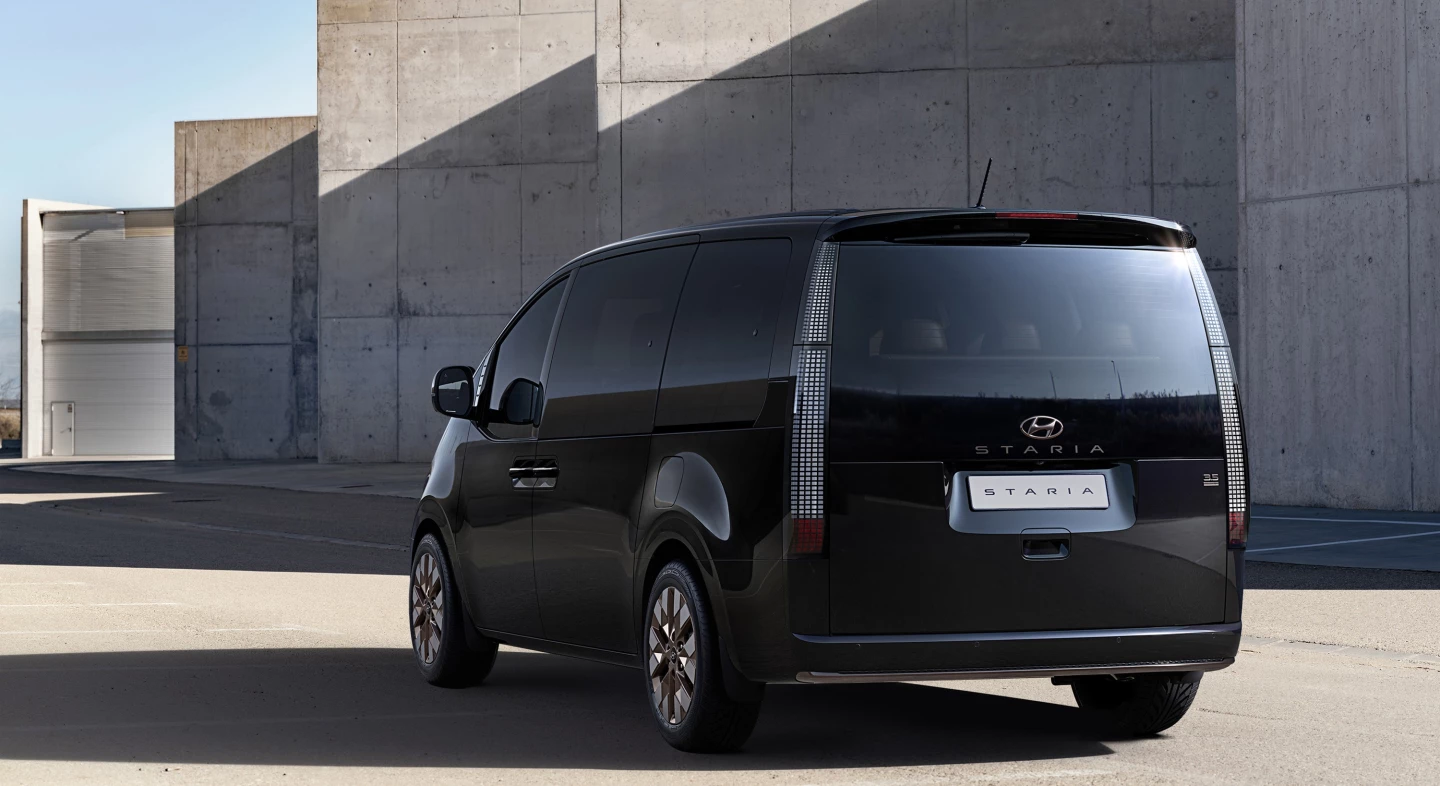 Available in seven-, nine- and 11-seat layouts, the Staria Premium trim brings the extra-tall Parametric Pixel taillights, along with other premium styling cues