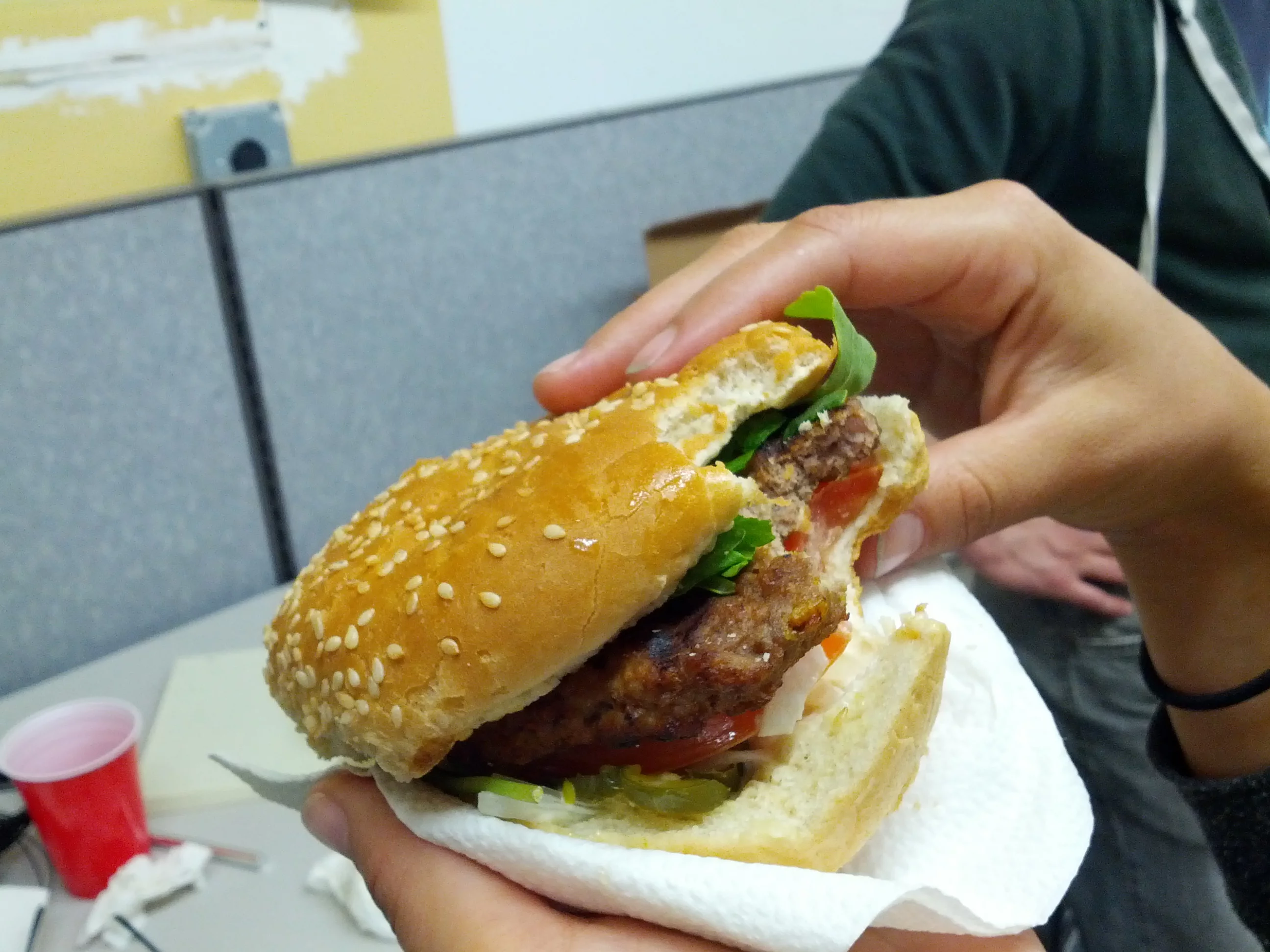 A machine-made hamburger