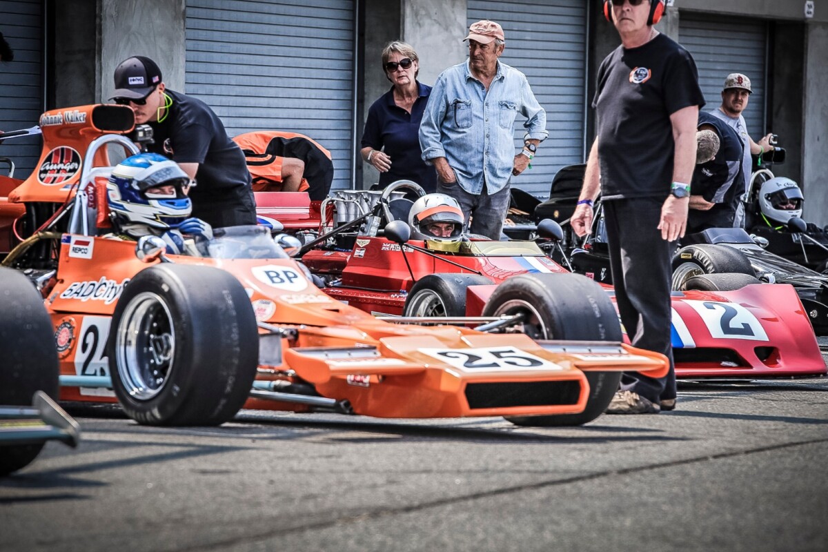 Cars from 1968-1976 stage up to compete in the Formula 5000 event