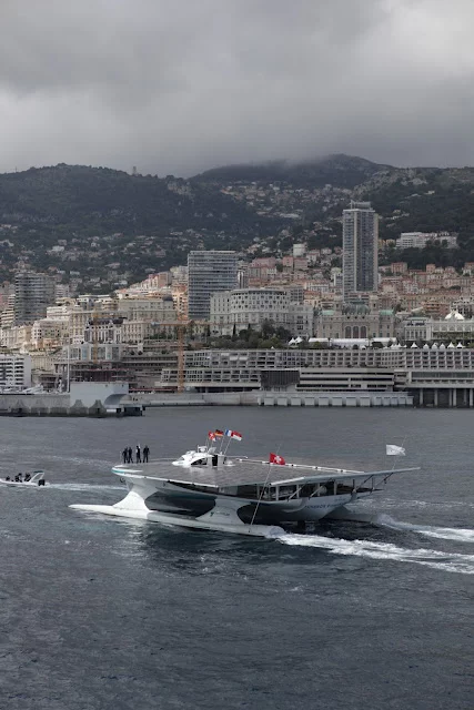 The TURANOR PlanetSolar, as it enters Monaco's Hercule Harbor