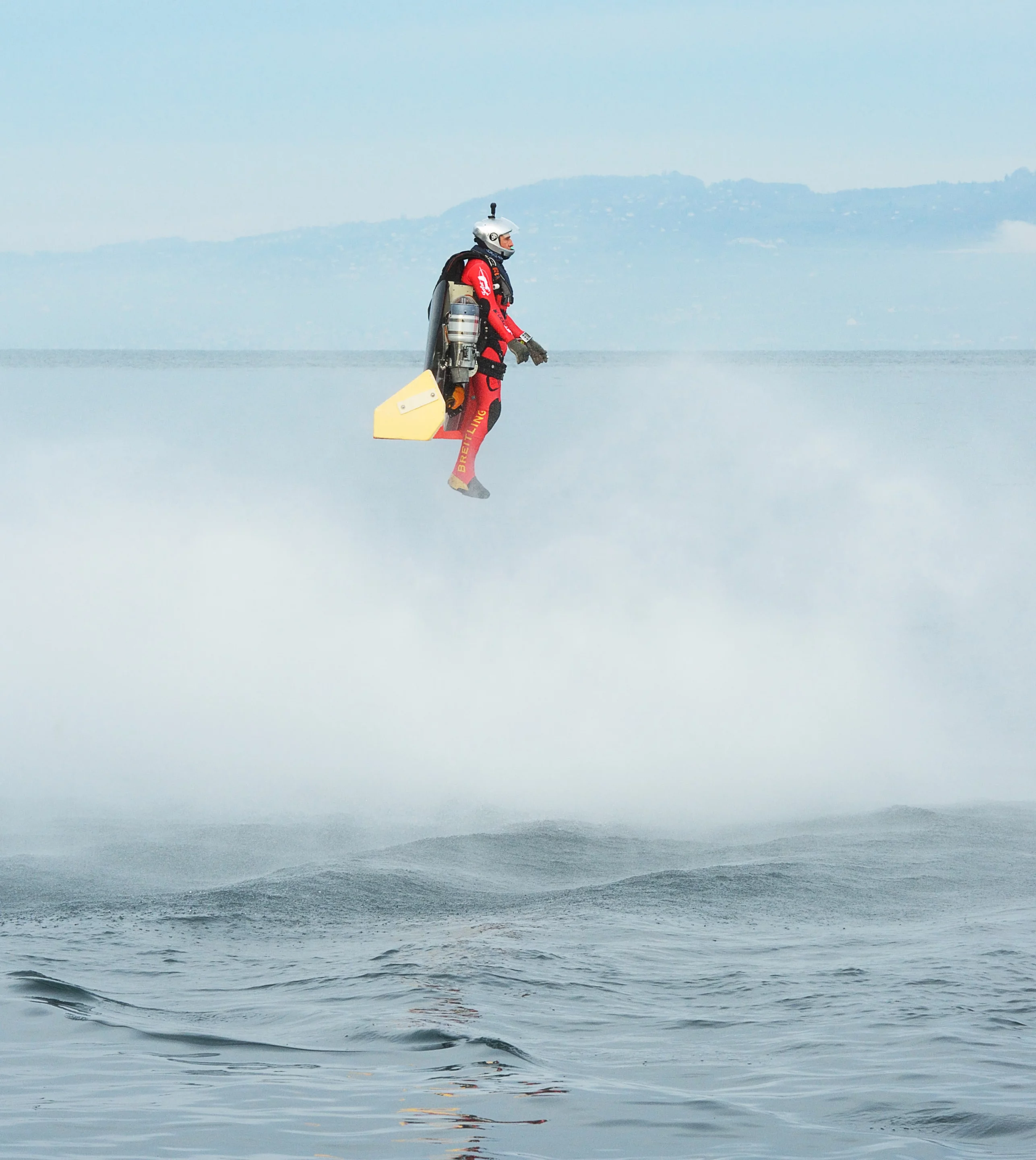 Jetman Yves Rossy in a stable VTOL hover
