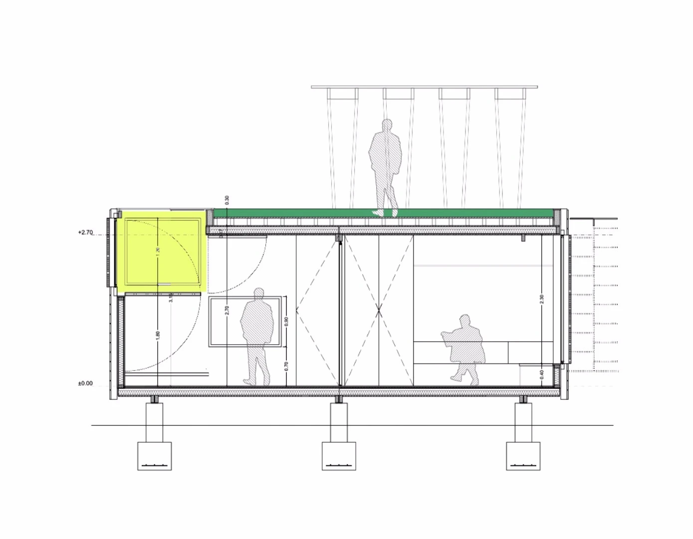 Cross-section by architects Luis Velasco Roldan and Ángel Hevia Antuña