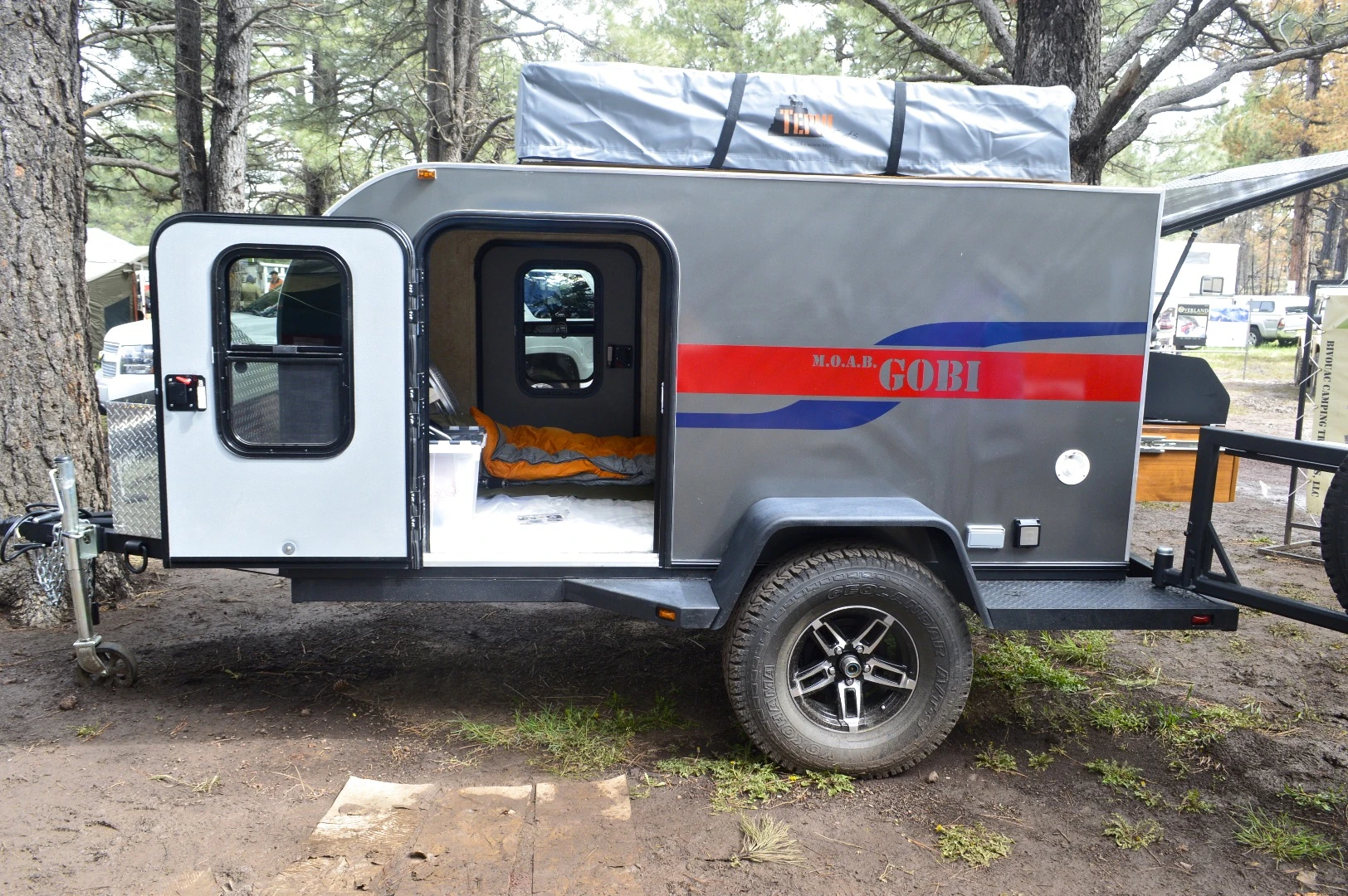 The Gobi trailer sleeps two inside and more when equipped with a rooftop tent