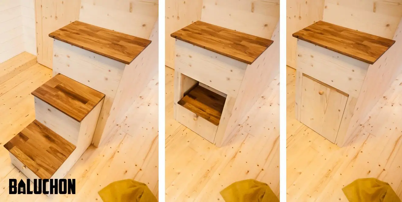 The Essen'Ciel's staircase features removable steps to save space when not in use