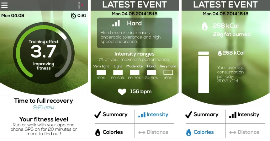 The PulseOn app provides data an insights about the user's exercise sessions