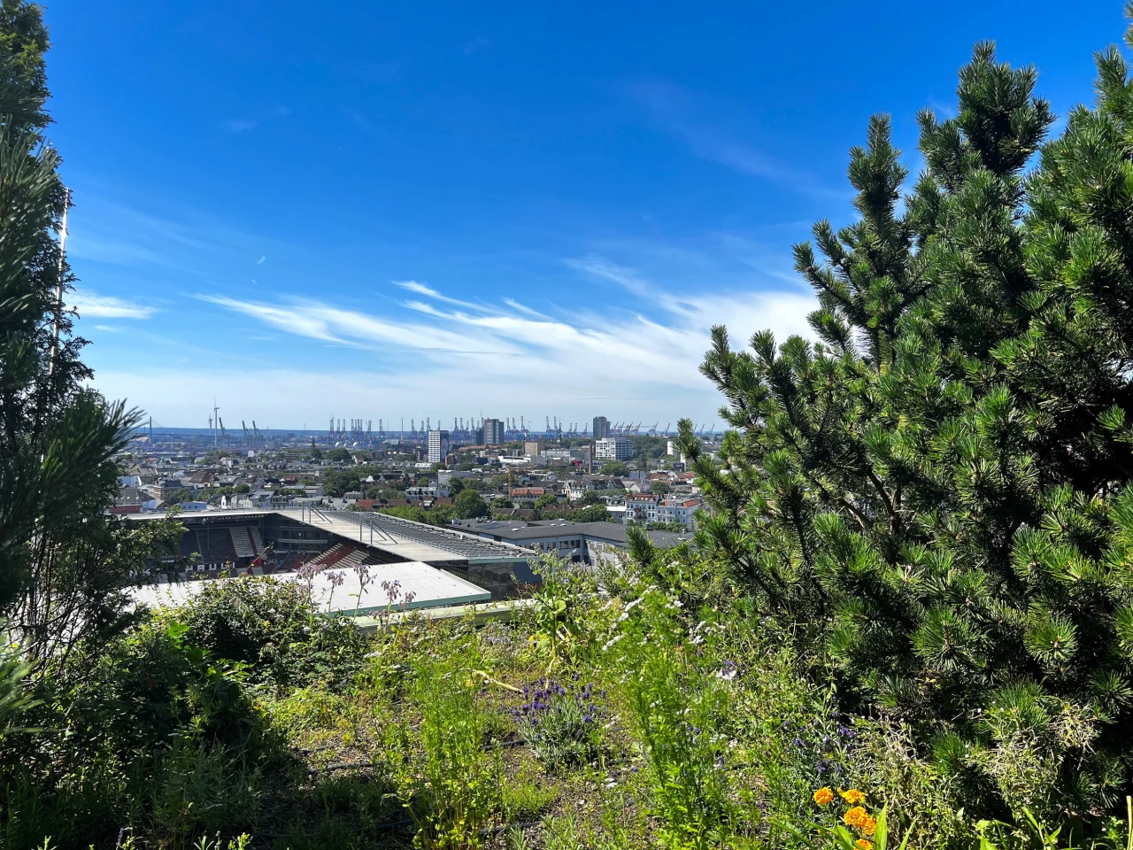 The St. Pauli Bunker's original height was 35 m (114 ft) above ground, but following its new extension, this has now been increased to 58 m (190 ft)