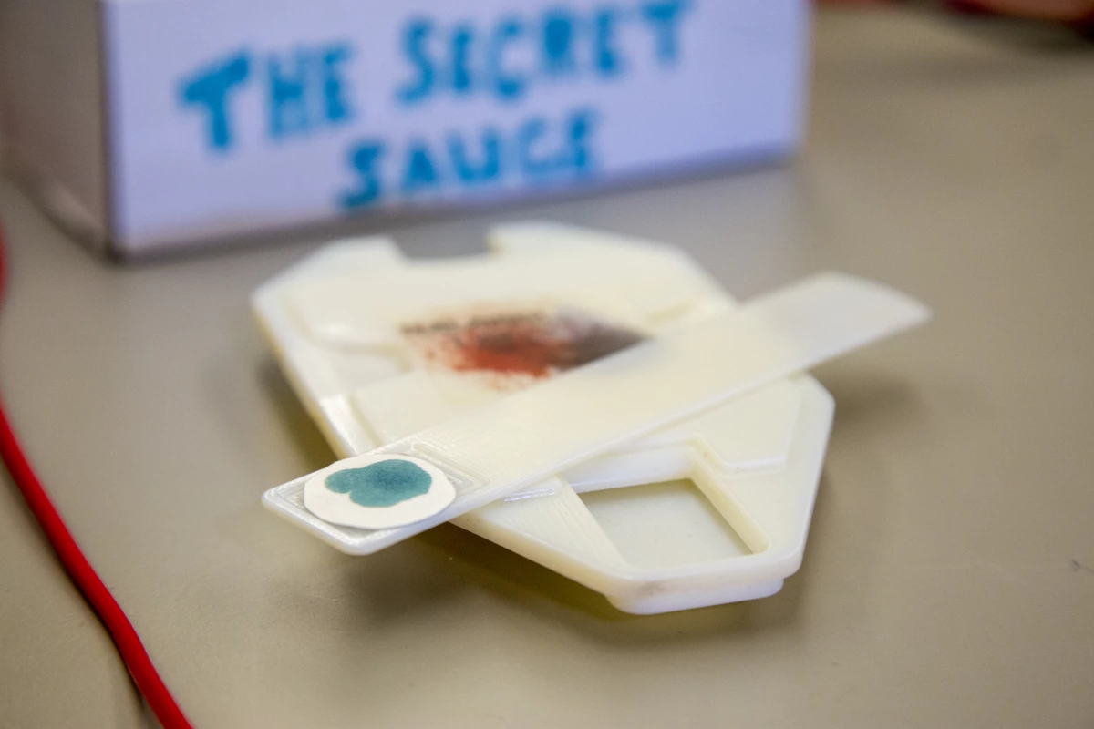 One of the prototype strips, with its telltale colored spot