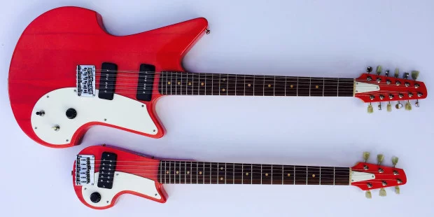 The two guitars can be played independently, or together