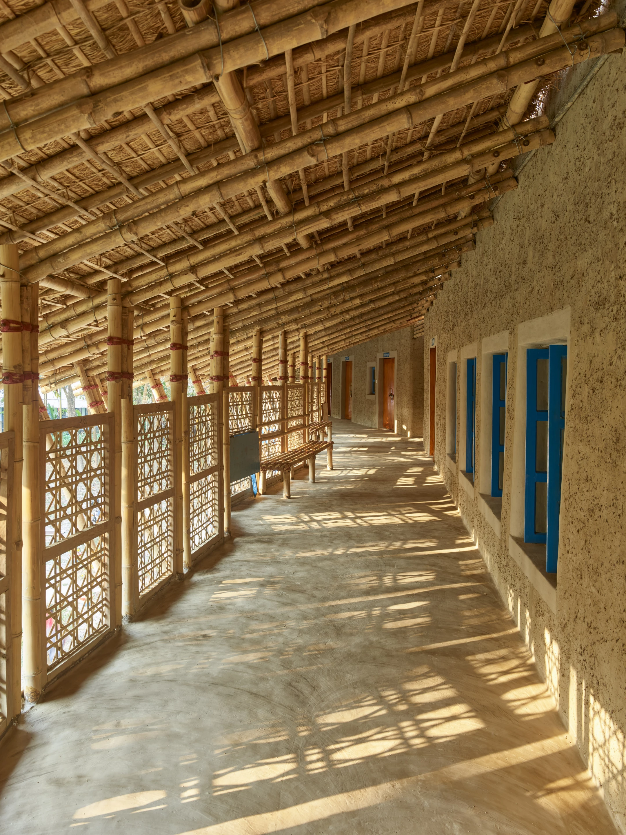 Anandaloy's interior is split into two floors. The first floor is taken up by a therapy area for people with disabilities, while the second floor features a workshop for local women
