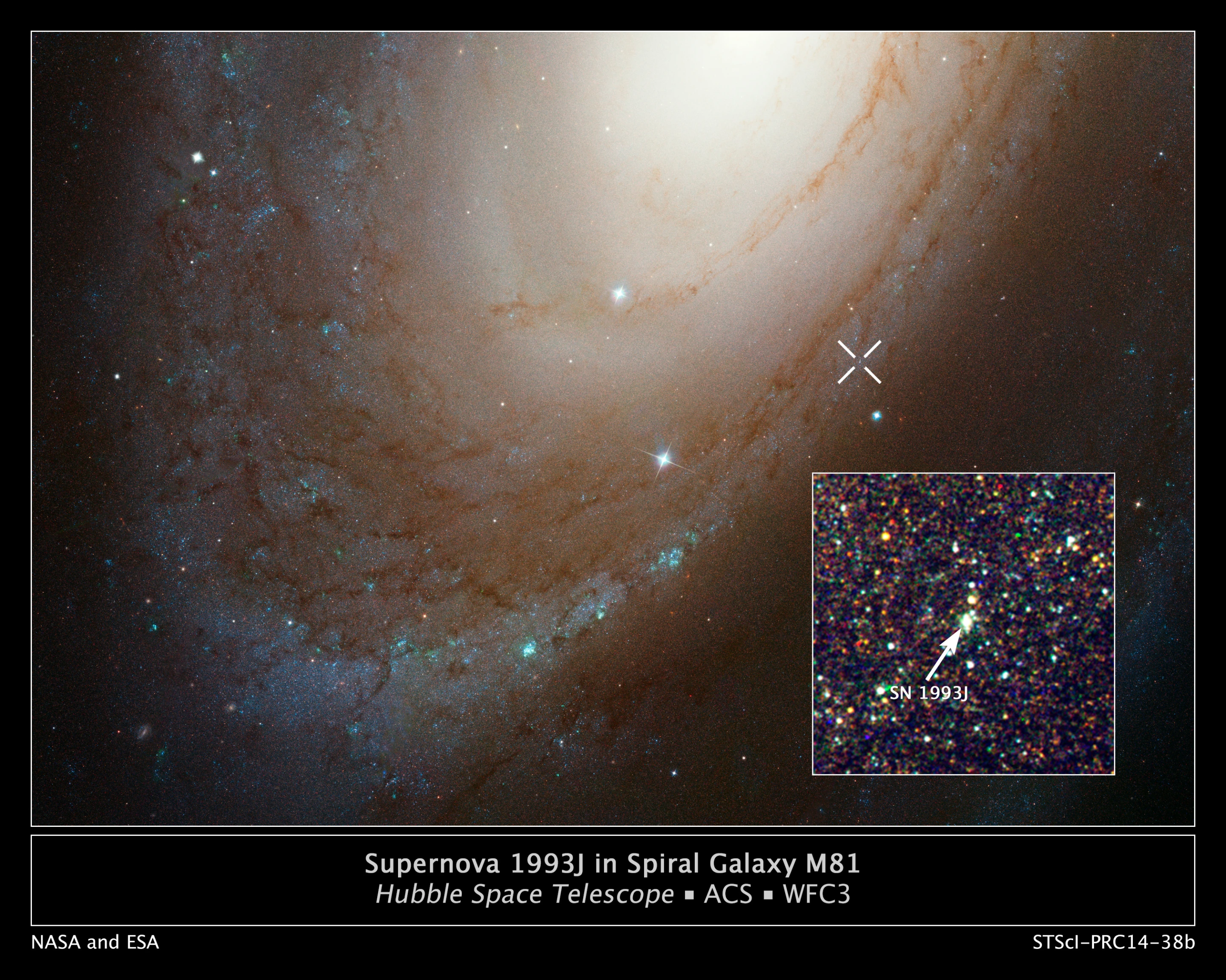 Compass and scale image for SN 1993J (Image: NASA/STScI)