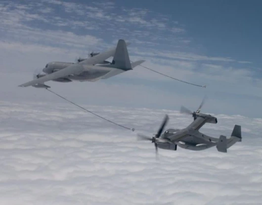 Getting a drink from the KC-130J over the Atlantic