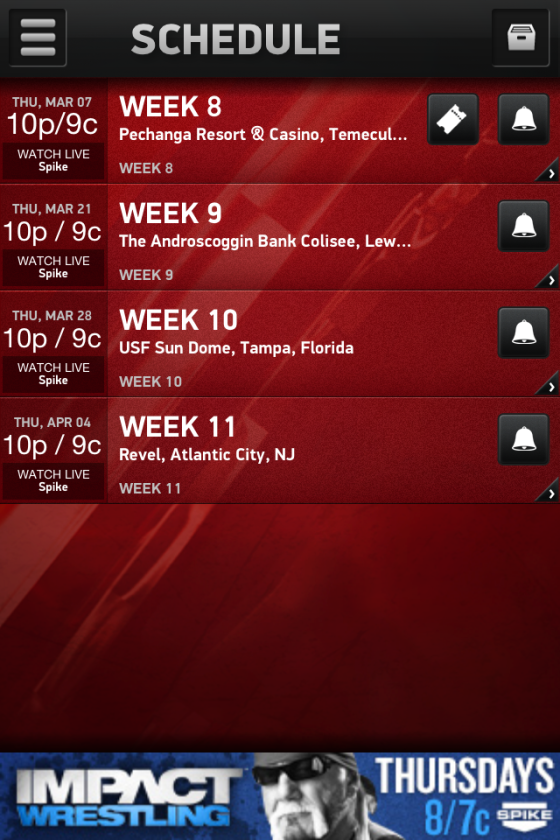 The Bellator MMA application has a schedule of events