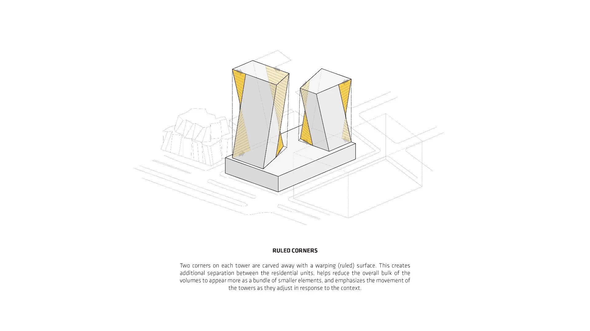 Architectural drawing explaining the thinking behind the unusual design of the XI