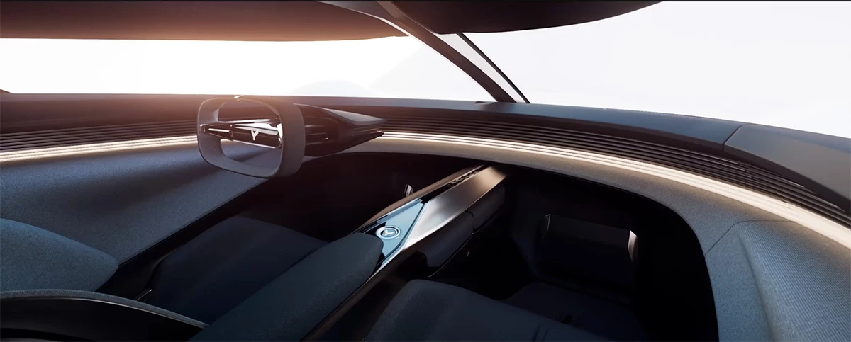 The Corvette concept's cabin is more about singular design elements (like the light bar and steering wheel) than about creature comforts