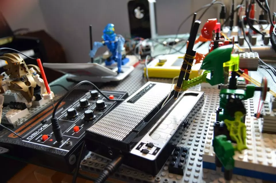 The "Toa Mata Band" is made up of several tiny robotic LEGO figures programmed to play a variety of instruments.